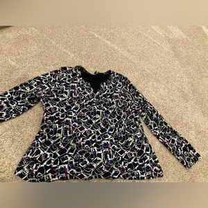 NWOT women jones New York collection woman wrap shirt vneck black shape white 3X